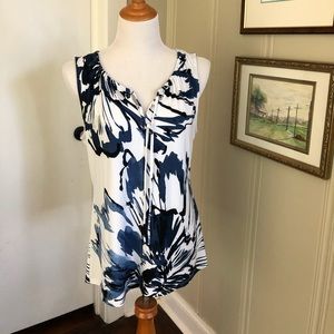 Donna Karan blue and white tie top